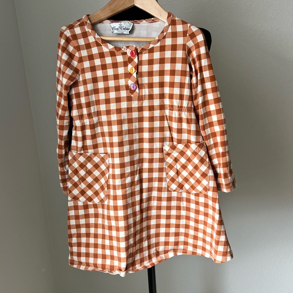 Gingham Orange & White Button-Front Dress